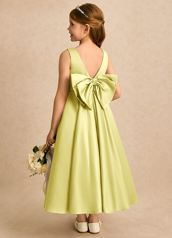 Azazie Cali Vestidos de arras Vestido Sorbete De Limón de Satin Mate de Línea A con Lazo image1
