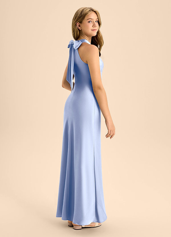 Azazie Doretta Junior Ice A-Line Pleated Stretch Satin Dress image1