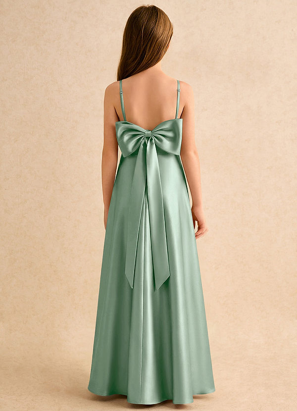 Azazie Joella Girls Formal 플라워 걸 드레스 A라인 주름진 스트레치 새틴 플로어 길이 드레스 image1