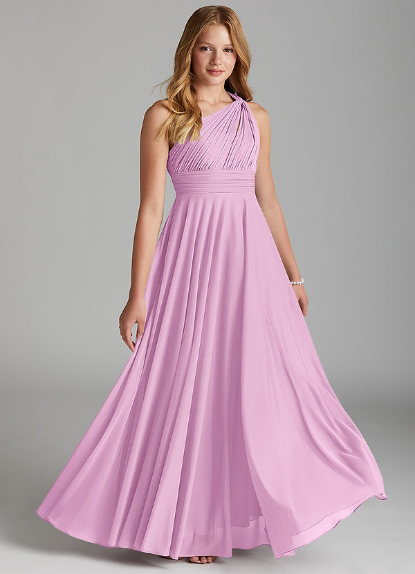 Azazie Charlize Junior Candy Pink A-Line Mesh Dress image1