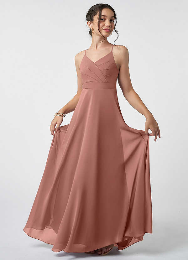 Azazie Avelina Junior Cedar Rose A-Line Pleated Chiffon Dress image1