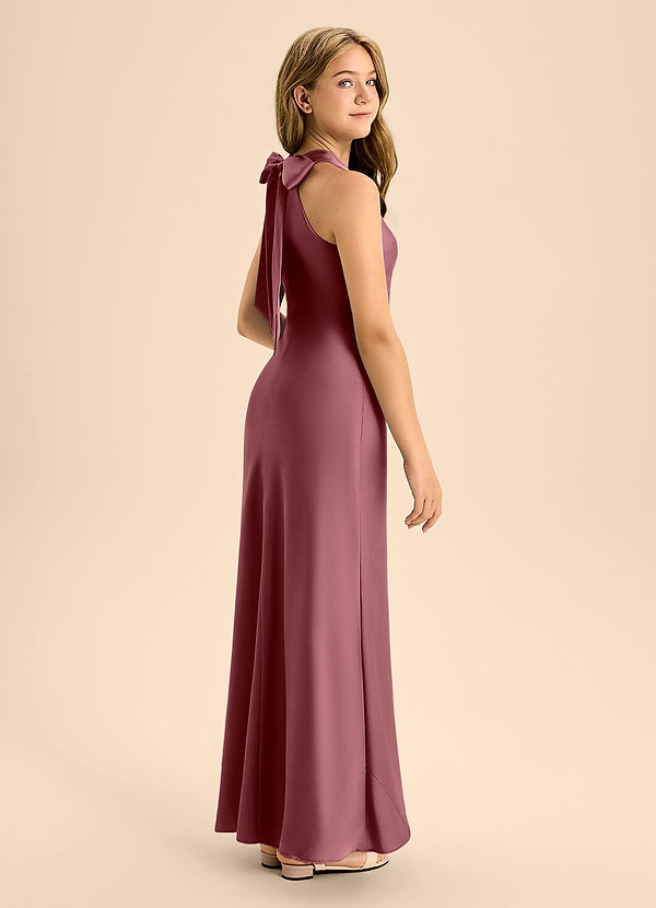 Azazie Doretta Junior Desert Rose A-Line Pleated Stretch Satin Dress image1