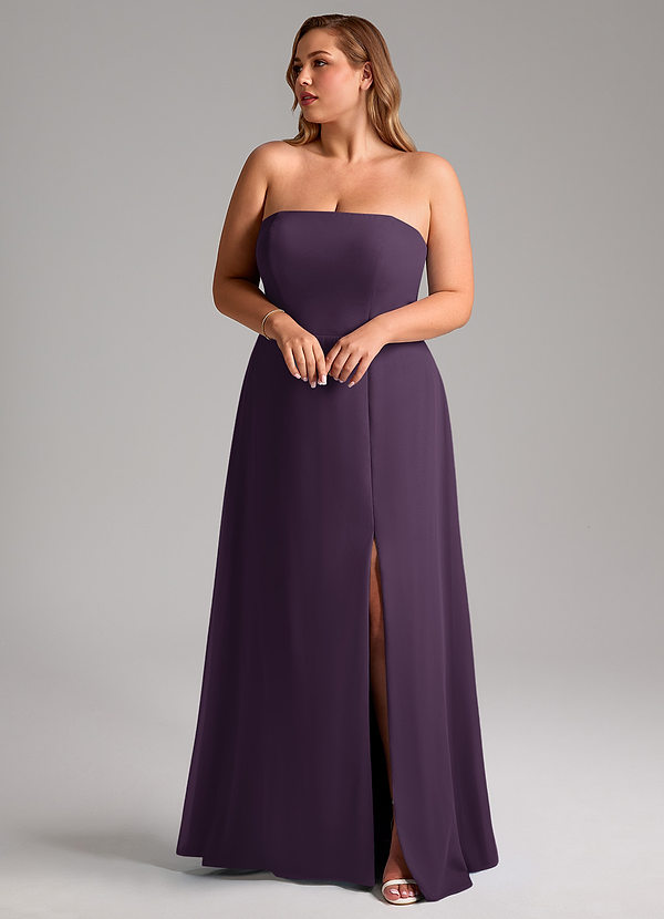 Azazie Wren Abiti da Damigella Abito Convertibile A-Line in Chiffon Spacco Laterale Prugna image1