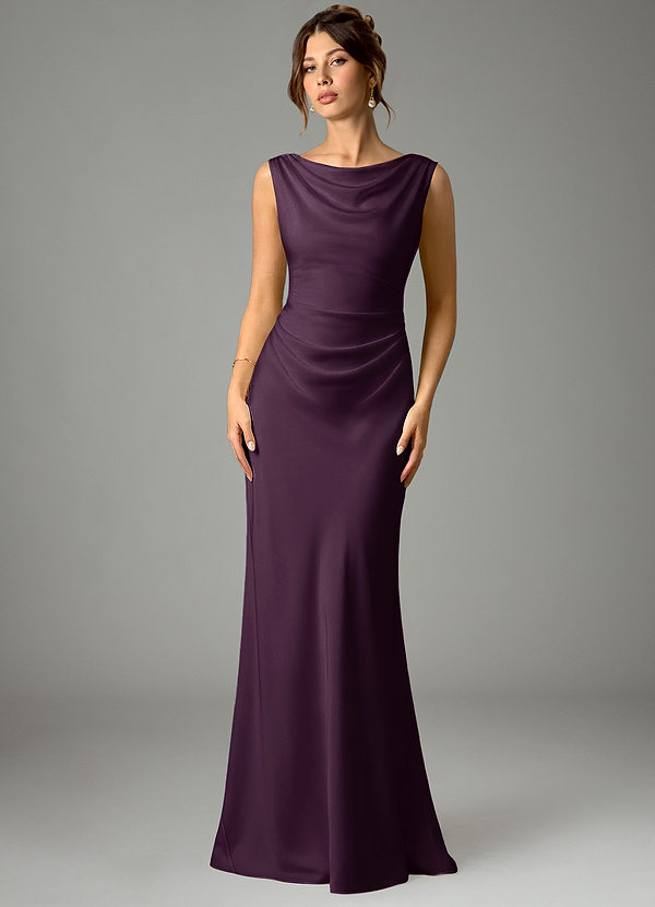 Kieryn Vestidos de dama de honor Vestido Ciruela de Satén Elástico de Corte Sirena con Plisado image1