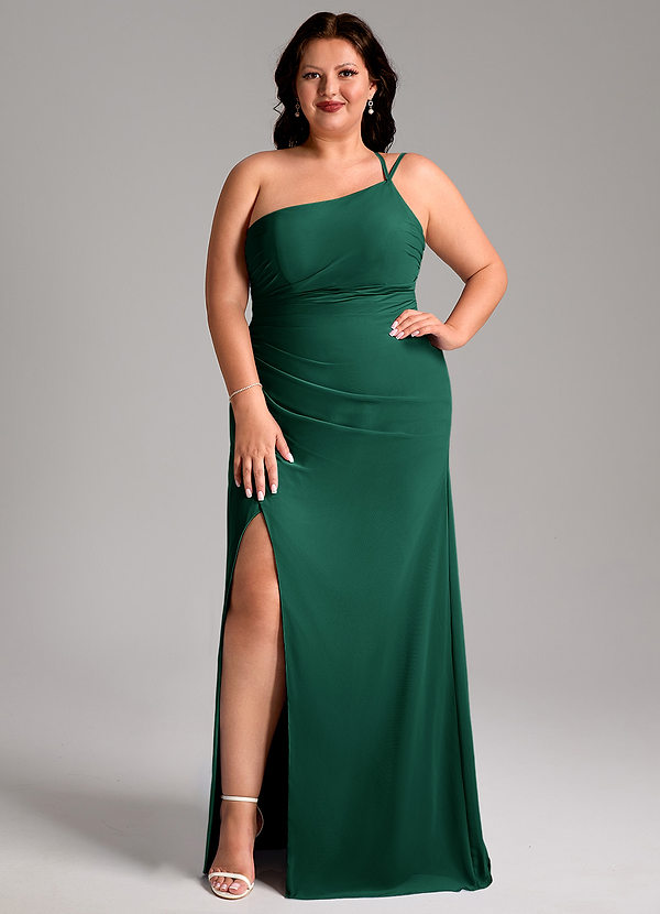 Azazie Eren Bridesmaid Dresses Emerald Sheath One Shoulder Chiffon Dress image1
