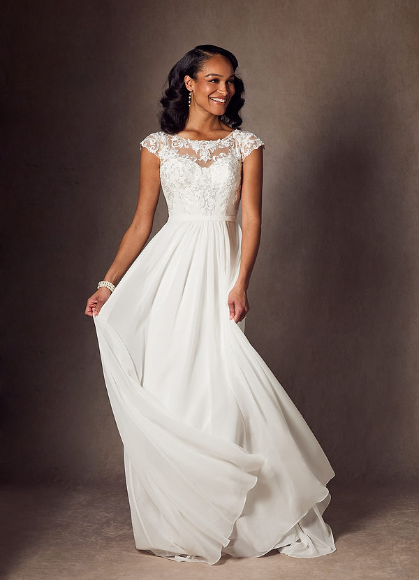 Azazie Brynslee Wedding Dresses Diamond White A-Line Scoop Sequins Chiffon Dress image1