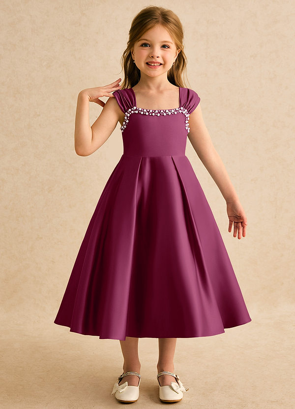 Azazie Yosemite Flower Girl Dresses Mulberry Ball-Gown Sweetheart Neckline Matte Satin Dress image1