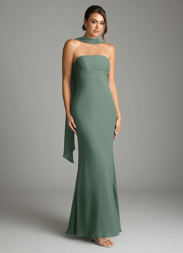 Azazie Saylor Vestidos Dama de Honor Vestido de Eucalipto de Gasa de Corte Sirena con Sin tirantes image1