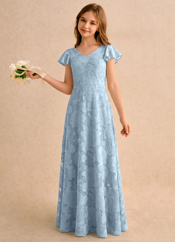 Azazie Narin Girls Formal Blumenkinder Kleider A-Linie mit ärmel Blumen-Burnout Kleid Himmelblau image1