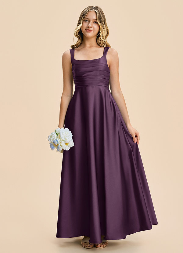 Azazie Azaria Junior A-Linie Plissee Stretch-Satin Kleid Pflaume image1