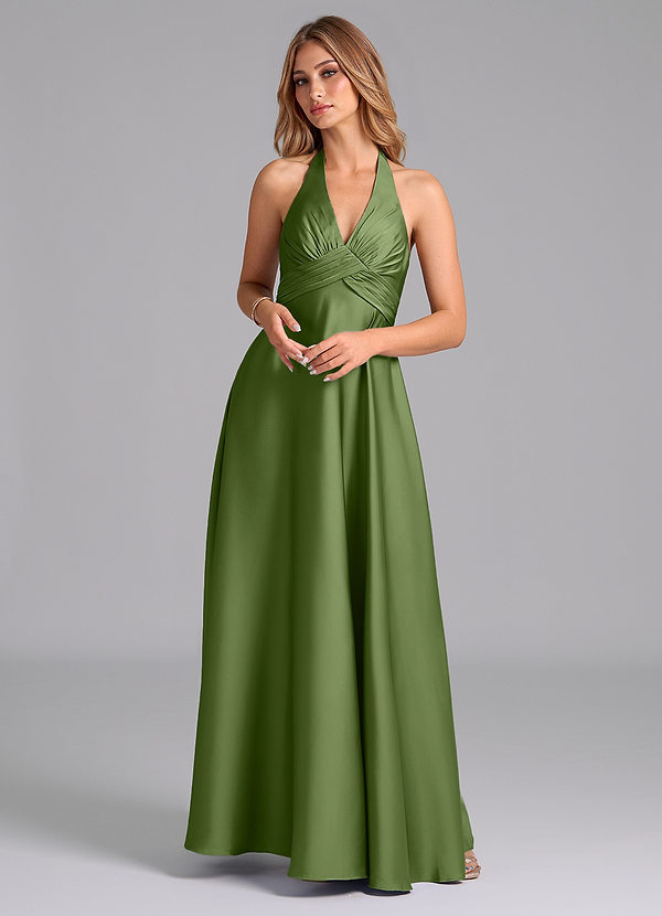 Azazie Tessie Bridesmaid Dresses Juniper A-Line Pleated Stretch Satin Dress image1