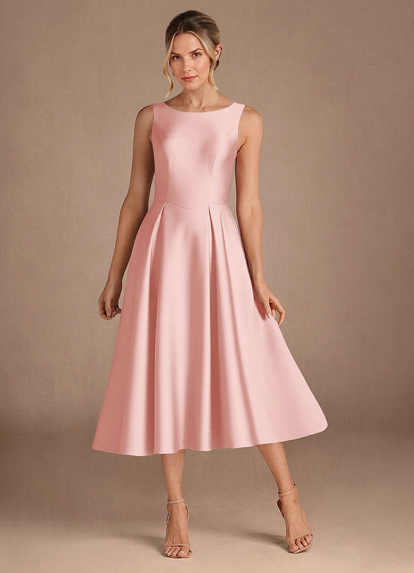 Azazie Fulton Brautmutterkleider A-Linie Plissee Stretch-Satin Kleid Puderrosa image1