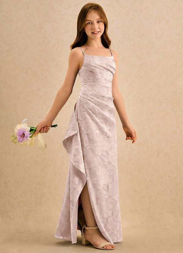 Azazie Cannoli Girls Formal Flower Girl Dresses Blushing Pink A-Line Pleated Floral Burnout Dress image1