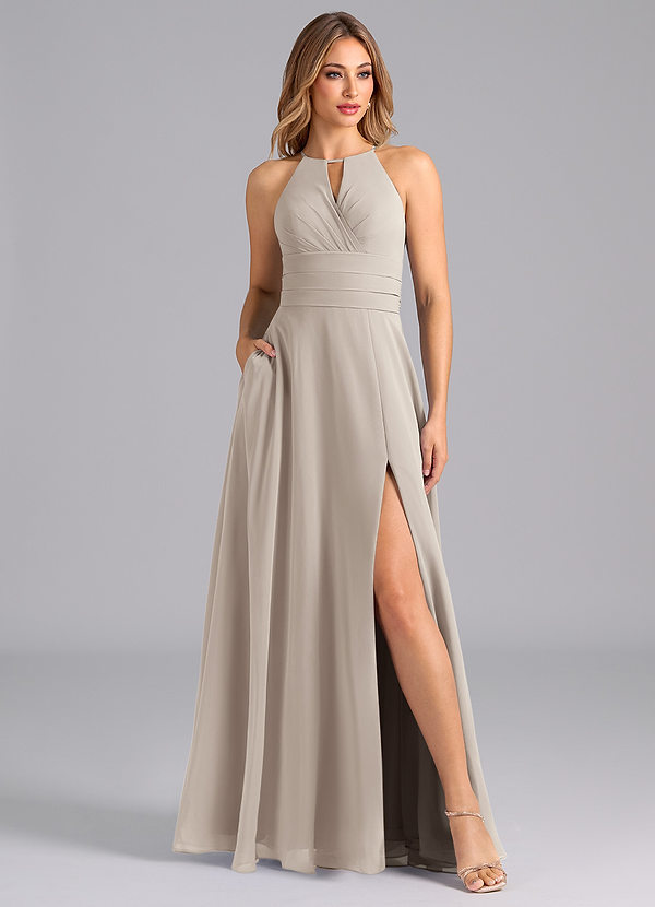 Azazie Denver Bridesmaid Dresses Frost A-Line Pleated Chiffon Dress image1