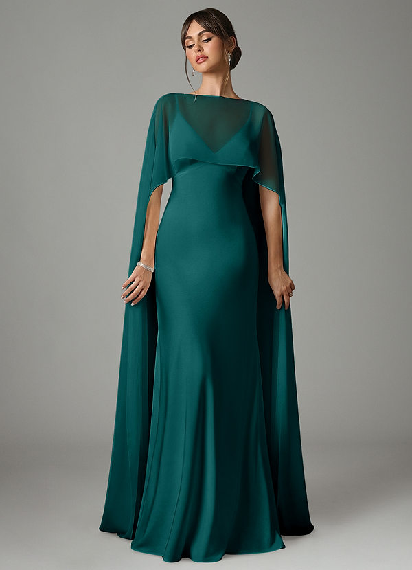 Azazie Stefania Robes Demoiselle d'honneur Robe Trapèze en Satin extensible Paon image1