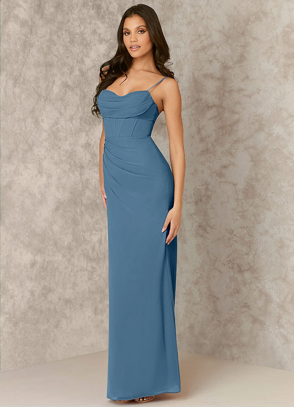 front Corseted Chiffon Column Dress