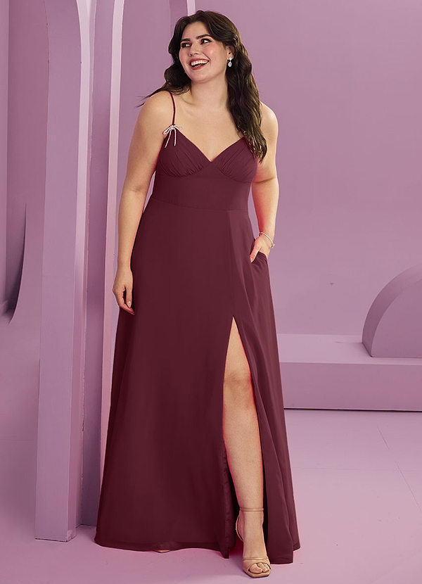 Barbie ♥ Azazie Vestidos Dama de Honor Vestido de Cabernet de Gasa de Corte en A con Con bolsillos image1