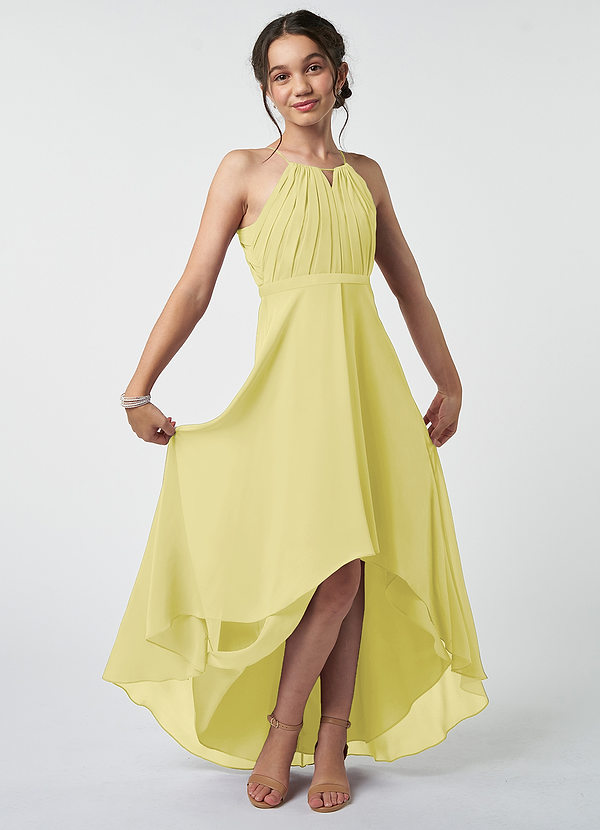 Azazie Oaklynn Junior Robe Trapèze en Mousseline de soie Plissée Sorbet Citron image1