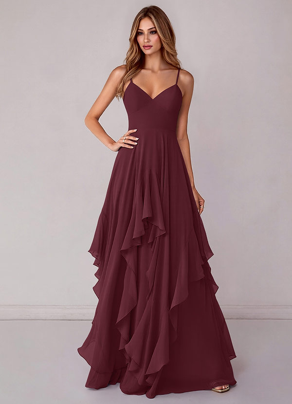 Azazie Zaina Bridesmaid Dresses Cabernet A-Line Chiffon Dress image1