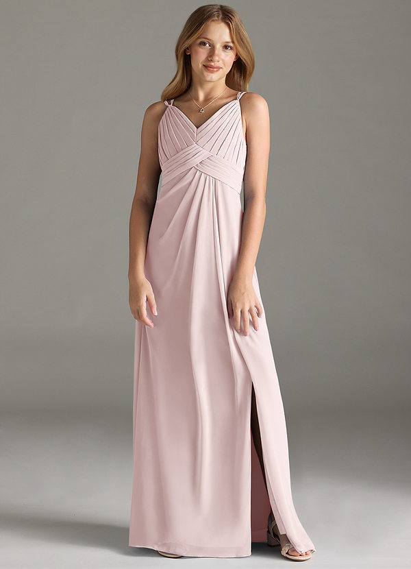 Azazie Maren Allure Junior Vestido de Rosa Rubor de Gasa de Corte en A con Encaje image1
