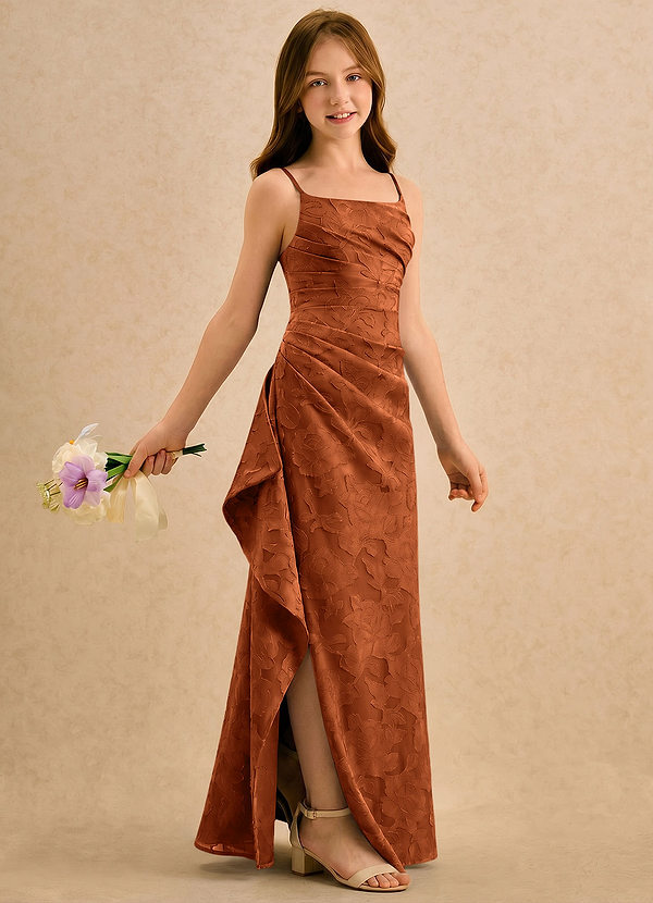 Azazie Cannoli Girls Formal Sukienki dla Dziewczynki Sypiącej Kwiaty Linia A Pofałdowany Kwiatowe wypalenie Długość podłogi Sukienka image1