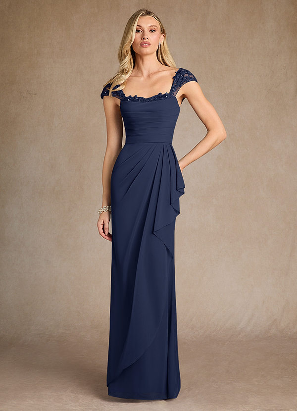 Azazie Belfast Mother of the Bride Dresses Vestido Azul Marinho de Malha de Bainha com Renda image1