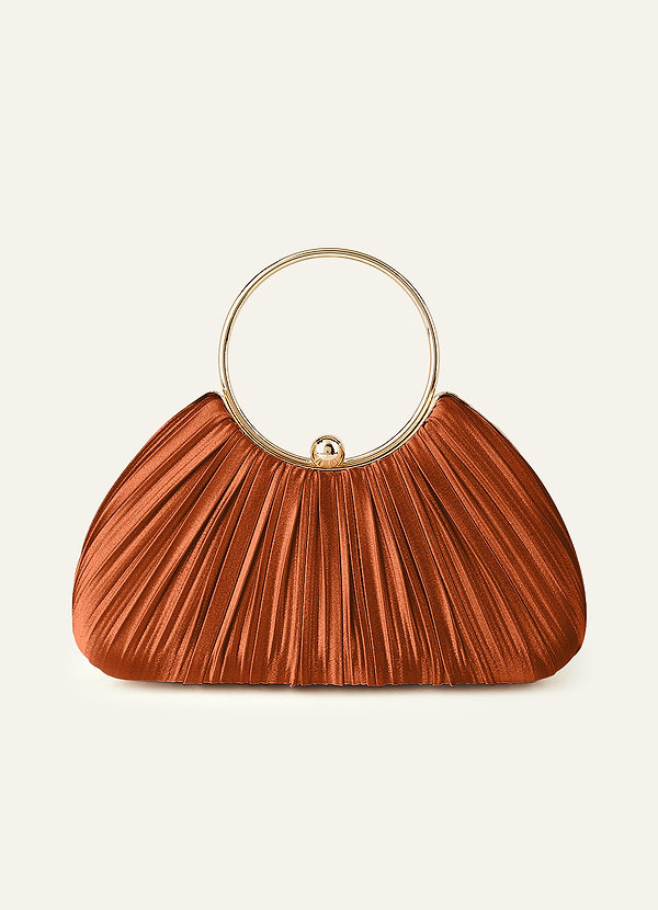 front Matching Color Metallic Satin Pleated Handbag