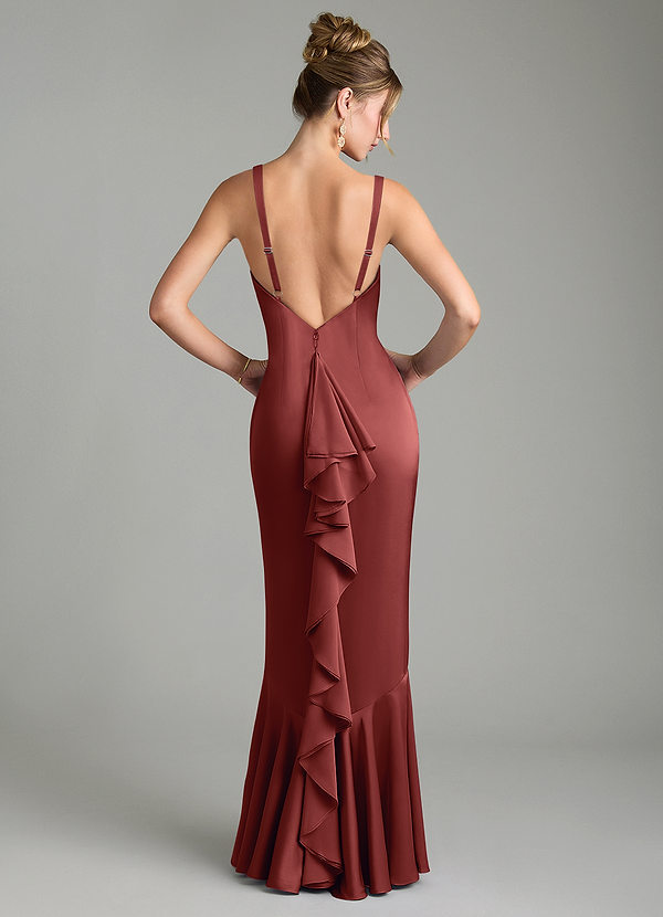 Azazie Tamera Bridesmaid Dresses Terracotta Mermaid Pleated Stretch Satin Dress image1