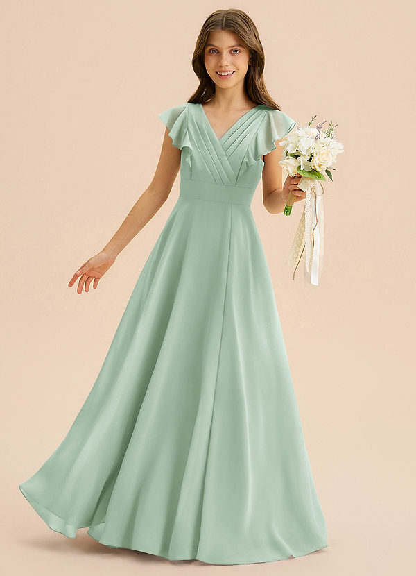 Azazie Anysa Junior Robe Trapèze en Mousseline de soie Rayé Agave image1