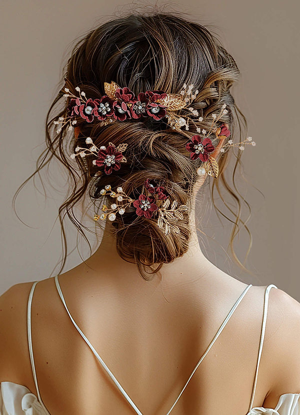 front Blue Floral Hair Comb Set