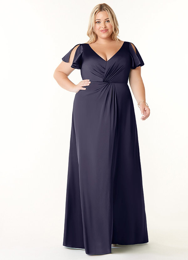 Azazie Soren Bridesmaid Dresses Stormy A-Line Pleated Stretch Satin Dress image1