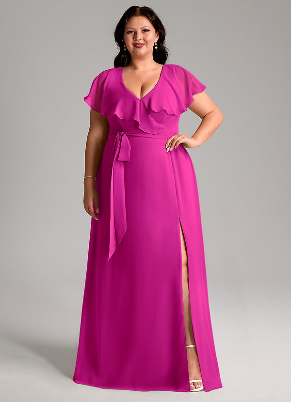 Azazie Lainey Brudtärneklänningar Klänning av A-Linje i Chiffong med fickor Fuchsia image1