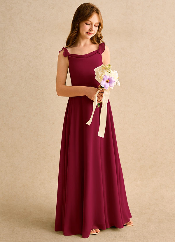 Azazie Puppy Girls Formal Flower Girl Dresses Burgundy A-Line Pleated Chiffon Dress image1