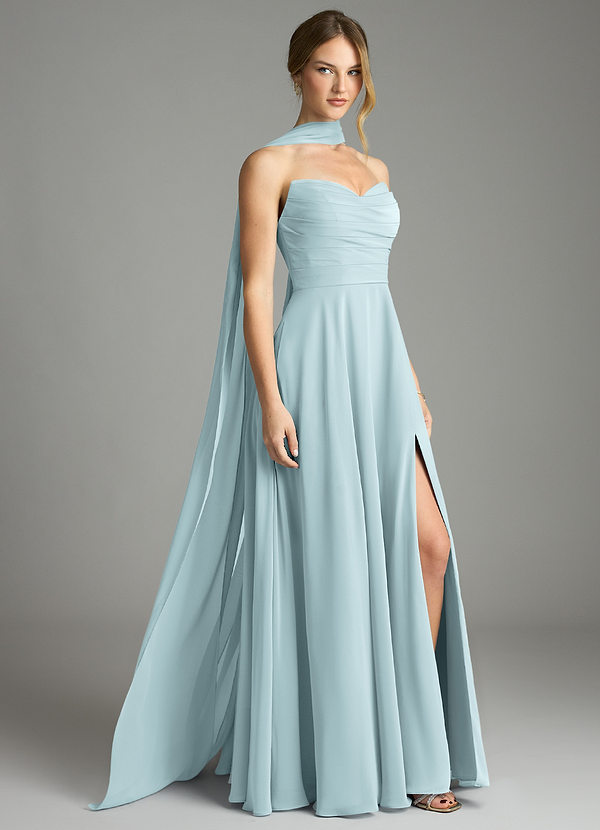 Azazie Ayla Abiti da Damigella Abito A-Line in Chiffon Scollo a Cuore Nebbia image1