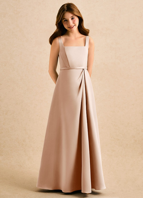 Azazie Emiko Girls Formal Abiti da Damigella Bambina Abito A-Line in Raso Opaco Plissettato Rosa Inglese image1