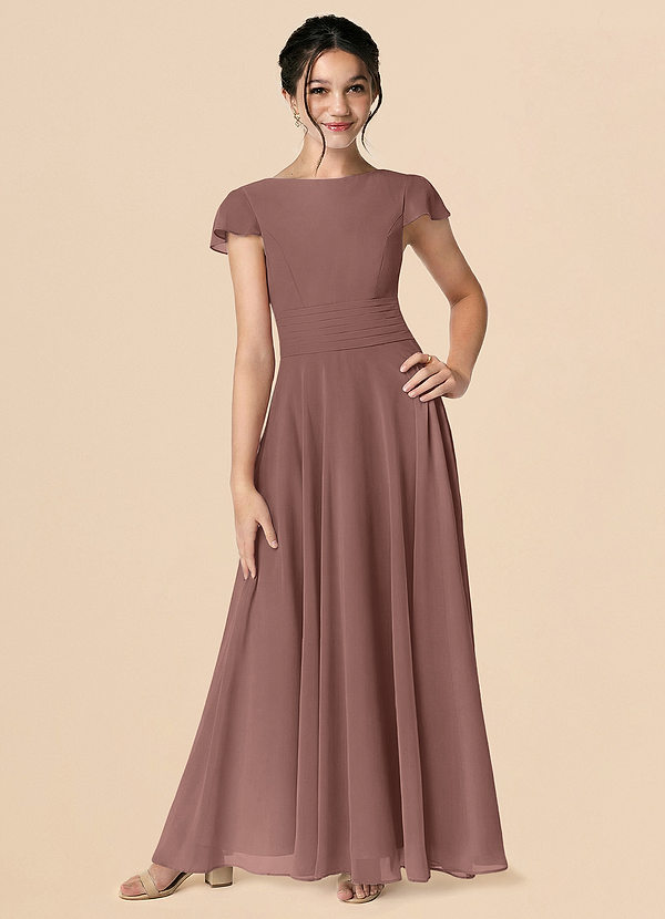 Azazie Payton Espresso A-Line Bow Chiffon Dress image1