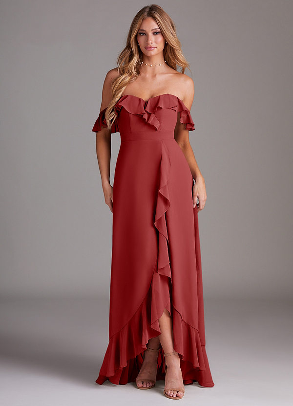 Azazie Lyra Brautjungfernkleider Wandelbar A-Linie Cabrio Chiffon Kleid Rost image1
