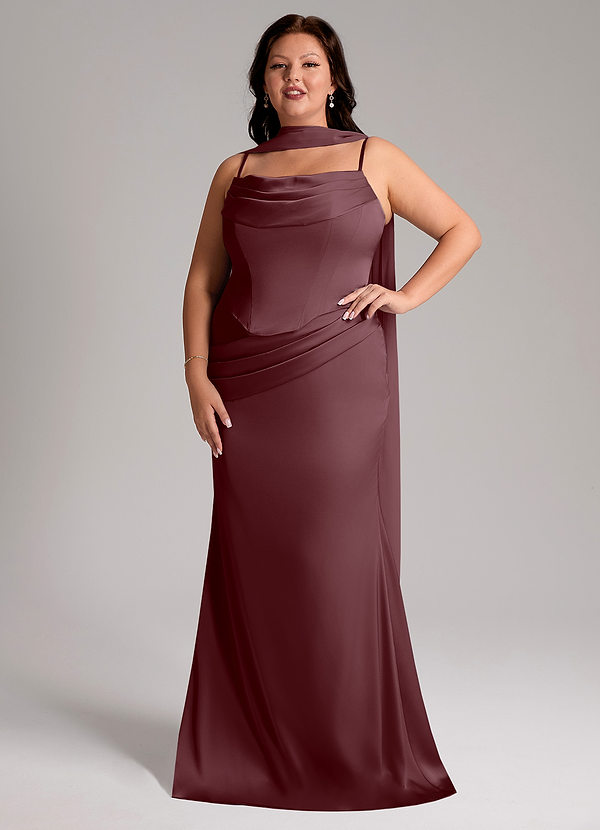 Azazie Sorrel Bridesmaid Dresses Sangria Mermaid Strapless Stretch Satin Convertible Dress image1
