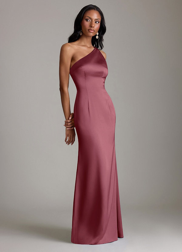 Azazie Voni Abiti da Damigella Abito Sirena in Raso Elasticizzato Monospalla Rosa Del Deserto image1