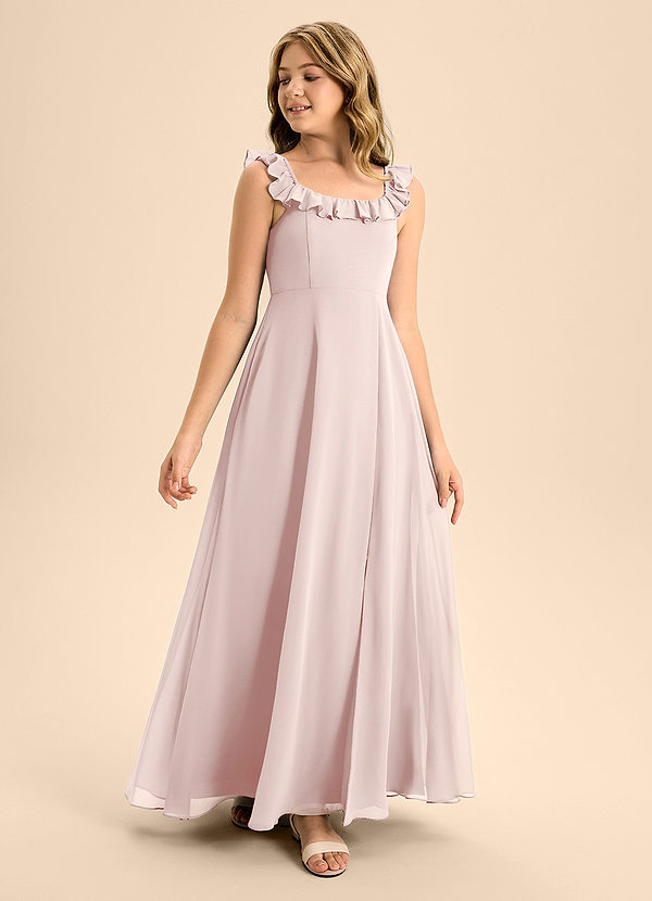 Azazie Callie Junior Blushing Pink A-Line Ruched Chiffon Dress image1