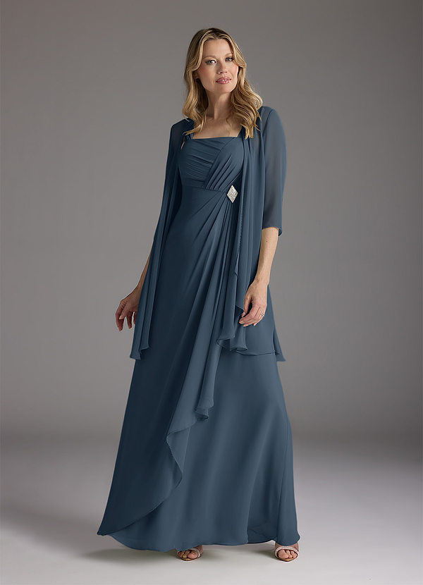Azazie Weisz Neptune A-Line Square Neckline Pleated Chiffon Dress