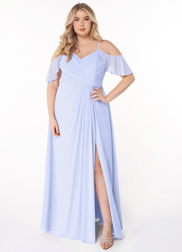 Azazie Dakota Bridesmaid Dresses Lavender A-Line V-Neck Pleated Chiffon Dress image1