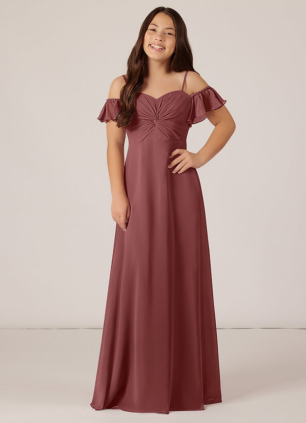 Azazie Juna Junior Robe Trapèze en Mousseline de soie Épaule décolletée Améthyste image1
