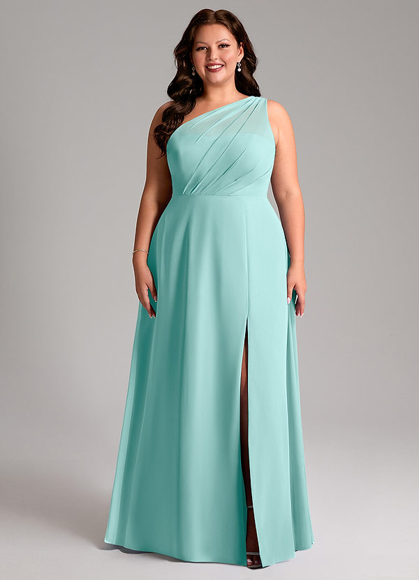 Azazie Phaedra Bridesmaid Dresses Aqua A-Line One Shoulder Chiffon Dress image1