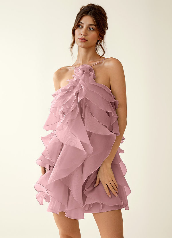 Oliamagn Dusty Pink Ruffles Tulle Mini Dress image1
