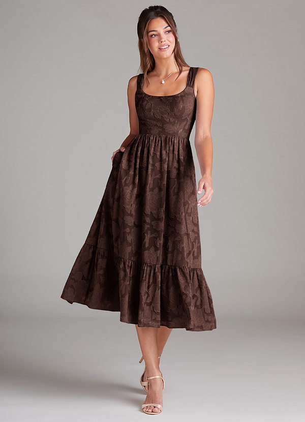 Azazie Alissa Brautjungfernkleider A-Linie mit Taschen Blumen-Burnout Kleid Ganache image1