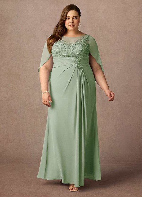 Azazie Hera Mother of the Brides Dresses Dusty Sage A-Line Lace Capelet Chiffon Dress image1