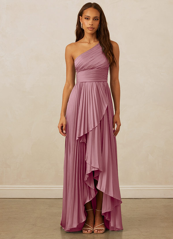 Christian Siriano Bridal for Azazie 1008 Bridesmaid Dresses Vintage Mauve A-Line One Shoulder Stretch Satin Dress image1
