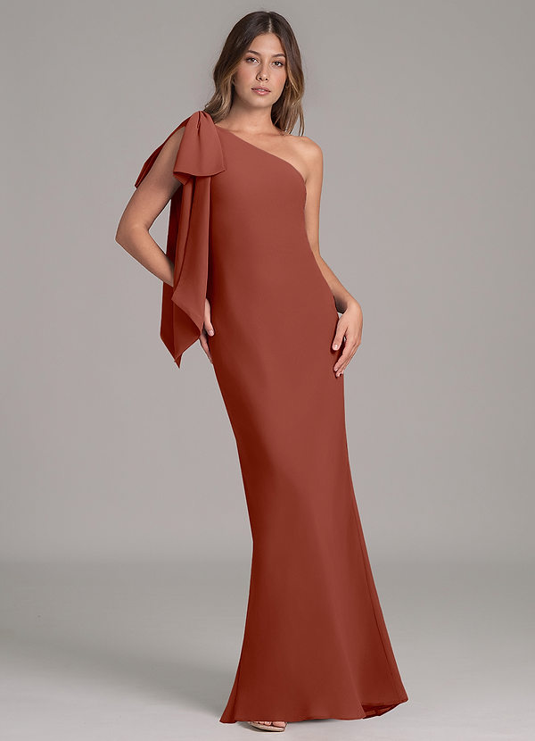 Azazie Capri Bridesmaid Dresses Auburn A-Line One Shoulder Chiffon Dress image1