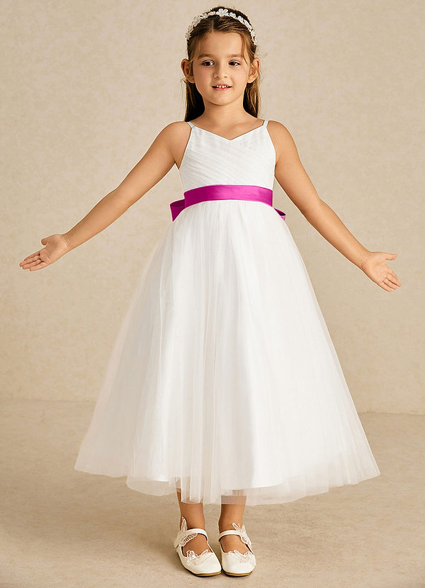 Azazie Lea Vestidos de Niña de Flores Vestido de Fucsia de Tul de Corte En A con Tirante Espagueti image1